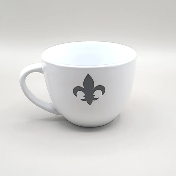 White Mugs with a Classic Black Fleur-de-lis, Set of 2 - Picture 5 of 6